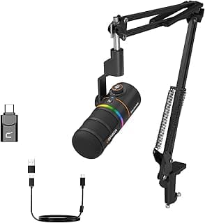 ميكروفون كمبيوتر ديناميكي للألعاب D10 برو XLR وUSB-C اي جوي لتسجيل البودكاست بسلك/لاسلكي للمكتب وذراع بوم وكتم الصوت وتقليل الضوضاء وتحكم في الحساسية للكمبيوتر وPS4 وPS5 وبث مباشر ويوتيوب من كوميكا