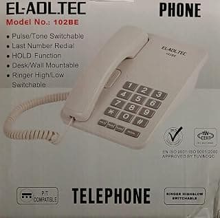 EL-ADL.TEC 102BE Corded Landline Telephone, Large Buttons, Last Number Redial, Hold Function, Desk/Wall Mountable,