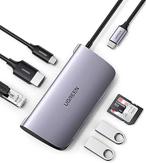 محول 7 في 1 نوع سي مع ايثيرنت، كابل USB 4K نوع سي الى HDMI ومنفذ 3.0 وقارىء بطاقة Micro SD بتوصيل طاقة بقدرة 100 وات من يوجرين، أسود