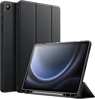 جراب تابلت سامسونج جالكسي Tab A9 مقاس 8.7 بوصة [SM-X110/X115/X117] مع مكان للقلم، غطاء حماية ذكي قابل للطي من TPU، خاصية النوم والاستيقاظ التلقائي (أسود)