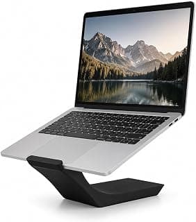 حامل لابتوب مريح للمكتب - حامل لابتوب محمول متوافق مع ابل MacBook Air/Pro، ديل، اتش بي، لينوفو، اسوس - حامل لابتوب مائل لتحسين التبريد والكتابة ووضعية الجلوس - أسود