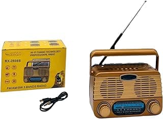 راديو RX-2606 محمول بـ3 نطاقات FM/AM/SW، مشغل موسيقى لاسلكي بالبلوتوث، يدعم منفذ USB/بطاقة تي اف، تيار متردد وتيار مستمر نوع سي، قابل لإعادة الشحن، اريال راديو 360 درجة، تقنية ضبط نظام الصوت هاي فاي