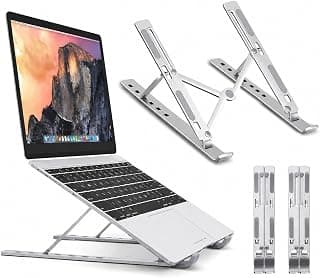طقم حامل لابتوب محمول من الألومنيوم من QUEST (قطعتين) – حامل قابل للطي وتعديل الارتفاع للمكتب، تصميم مريح متوافق مع اللابتوب والتابلت، (فضي)