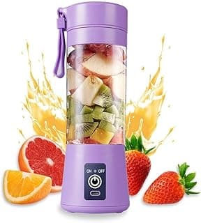 خلاط سموذي محمول قابل للشحن عبر USB، 380 مل، أرجواني، كوب خلط فواكه كهربائي مع زجاجة (أرجواني)