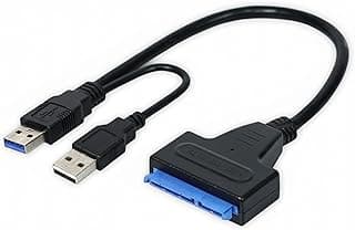 SATA to USB Adapter Cable for 2.5" SSD & HDD, Dual U$B Connector, High-Speed USB 3.0/2.0 Data Transfer, 30cm, Black, Plug and Play, Black (USB 3.0)