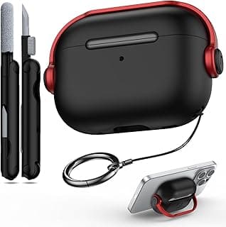 جراب صلب لسماعات ابل Airpods 4، تصميم فريد من البولي كربونات مع طقم تنظيف وميدالية معدنية لحماية شاملة وسهولة حمل (أحمر)