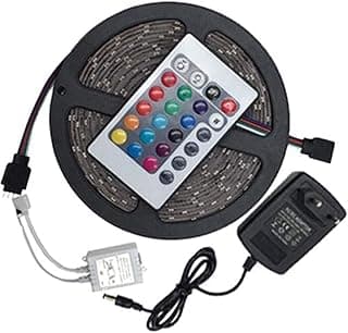 شريط اضواء LED بطول 5 أمتار 3528 مقاوم للماء اضاءة الفضاء اللوني ار جي بي مزود بريموت كونترول وشاحن.