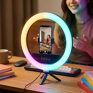 حلقة إضاءة LED محمولة BD-300D RGB مع حامل مكتب وحامل هاتف | إضاءة فيديو متعددة الألوان لصناع المحتوى، تيك توك، ستريمنج، موبايل وكاميرات DSLR