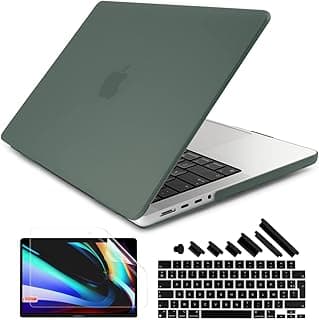 جراب Batianda صلب للابتوب ابل MacBook Pro 14 بوصة 2023 M3 M2 M1 Pro/Max A2918/A2779 مع كيبورد سكين فرنسي وحماية شاشة - أخضر غامق