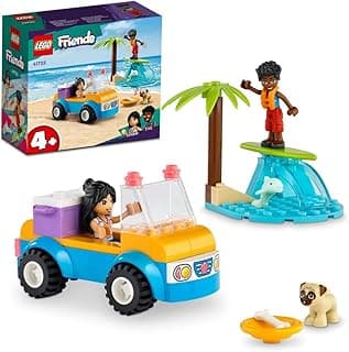 مجموعة Friends Beach Buggy Fun 41725 مع سيارة لعبة، لوح تزلج، دمى صغيرة بالإضافة إلى مجسمات دولفين وكلب، مجموعة لعب صيفية للأطفال من سن 4 سنوات فأكثر، بنات وأولاد