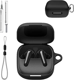 جراب لـ Anker Soundcore P31i/Soundcore R60i NC مع طقم تنظيف، سيليكون ناعم مع ميدالية وحبل، جراب حماية كامل للرجال والنساء - أسود