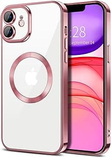 Dl3 Mobilak Clear Case for iPhone 11 6.1-Inch with Built-in Camera Lens Protector, Slim Luxury Plating Edge Soft TPU Cover Protective, Transparent Case for Women Girls Men - Pink