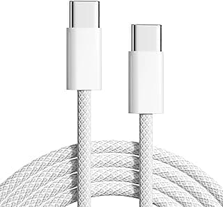 كابل شحن من USB C إلى USB C بطول 1 متر، قدرة 60W، خامة قماشية، شحن سريع، يدعم تقنية PD، متوافق مع iPhone 15/15 Pro/15 Plus/15 Pro Max وiPad Mini/Pro وMacBook Pro/Air (أبيض)