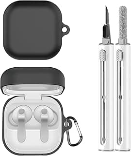 Silicone Protective Case for Galaxy Buds 4/Buds 4 Pro with Cleaning Pen, Ultra-Thin Soft and Flexible, Shockproof Slim-Fit Washable Anti-Fall Anti-Lost Earphone Cover with Carabiner, Black