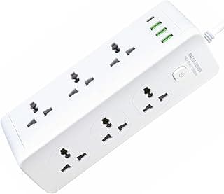 مشترك كهرباء 6 مخارج طاقة بقدرة 2500 وات بحد أقصى 10 أمبير مع مخارج USB بالإضافة إلى مخرج TYPE-C لشحن الأجهزة الإلكترونية (6 مخارج طاقة و 3 مخارج USB و مخرج TYPE-C)