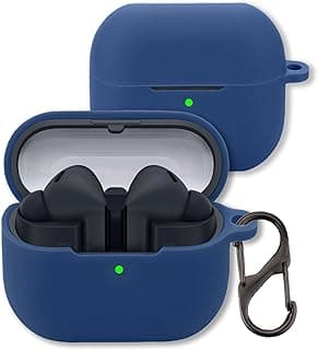 جراب لسماعات سامسونج Galaxy Buds 3 FE، غطاء واقي من السيليكون الناعم من FJIASTB مع ميدالية، مضاد للصدمات (أزرق داكن)