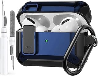جراب Olytop لسماعات ابل AirPods Pro الجيل الثاني/الأول، قفل أمان، درع حماية صلب مقاوم للصدمات مع حلقة تعليق - أسود/أزرق
