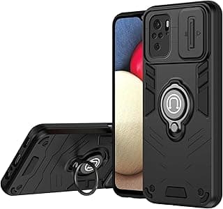 جراب لشاومي Redmi Note 10 4G/Redmi Note 10S مدرع مع غطاء حماية للكاميرا وحلقة (أسود)