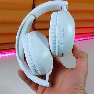 سماعات للرأس لاسلكية SD-1102، صوت ستيريو بتقنية بلوتوث، راديو اف ام V5.3 مع ميكروفون خارجي ودعم بطاقة SD (أبيض)