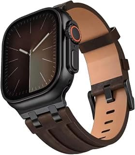 استيك معدن وجلد فاخر متوافق مع ساعة ابل Apple Watch Ultra 3/2/1 مقاس 49mm، Series 11/10 مقاس 46mm، Series 9 8 7 مقاس 45mm، Series 6 5 4 SE مقاس 44mm، استيك بديل للرجال