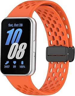 استيك سيليكون متوافق مع سامسونج Galaxy Fit 3، استيك رياضي بديل بقفل مغناطيسي، برتقالي