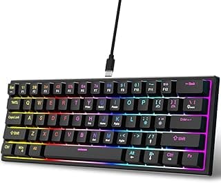 لوحة مفاتيح ألعاب ميكانيكية GM-800 60% بمفاتيح نقر زرقاء و16 تأثير إضاءة خلفي ار جي بي عربي وإنجليزي، بتصميم مريح سلكي محمول 61 مفتاح للكمبيوتر الشخصي وويندوز واللاب توب من جيجا ماكس