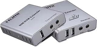 COOLCOLD 60M USB KVM HDMI Extender, with 1080P R/L Audio by CAT5E Cat6 RJ45 Ethernet Cable Transmitter Receiver Audio Video Converter PC Laptop to TV Monitor