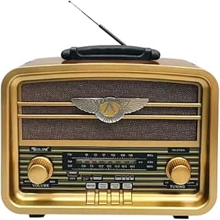 راديو خشبي أنيق، 3 موجات (AM-FM-SW)، يدعم بلوتوث، USB، وكارت TF، مع تقنية TWS، مدخل شحن AC وبطارية قابلة للشحن | RX-BT939 (ذهبي)