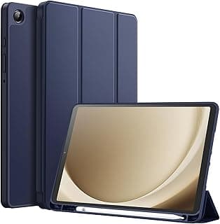 جراب سامسونج جالكسي Tab A9 مقاس 8.7 بوصة [SM-X110/X115/X117] مع مكان للقلم، غطاء خلفي TPU ناعم، ستاند ثلاثي الطي، غطاء ذكي للحماية، خاصية النوم والاستيقاظ التلقائي (أزرق)