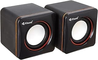 مكبر صوت V400 يعمل بمنفذ USB صغير لسطح المكتب مع صوت ستيريو واضح سهل التوصيل والتشغيل للكمبيوتر واللاب توب والشاشة - أسود