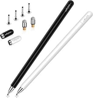 Stylus Pens for iPad - High Sensitivity Disc & Fiber Tip 2 in 1 Universal Stylus with Magnetic Cap for iPad, iPhone, Android, Microsoft Tablets and Other Capacitive Touch Screens (Black/White)