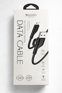 كابل شحن ونقل بيانات متوافق مع Lightning لـ ابل ايفون، 1.2 متر، PVC متين، أسود، CA105