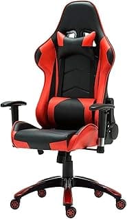 JJHOME-Premium Office Chair Racing Gaming Chair Office Task Desk Executive Reclining Computer Reception PU Leather Ergonomic Adjustable Tilt Angle 170°,Max Load 260KG,Red