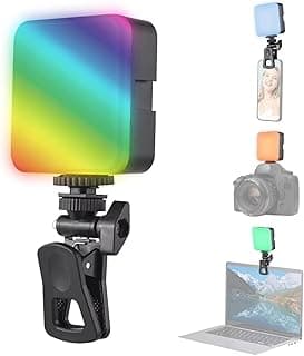 Portable Square RGB LED Light with Clip Mount, Dimmable, Ideal for Photography, Video, Live Streaming, and Makeup