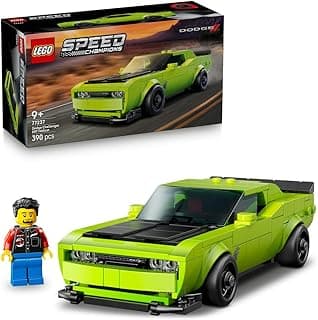 Speed Champions Dodge Challenger SRT Hellcat Sports Car Toy - Car Model Kit with a Driver Minifigure - Birthday Gift for 9+ Year Old Boys - 77237