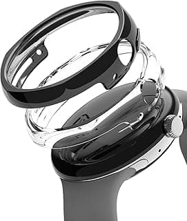 جراب Slim Edge (قطعتين) متوافق مع Google Pixel Watch 41 مم، [ليس Pixel Watch 2 (2023)]، جراب حماية خفيف الوزن من PC - شفاف وكروم داكن