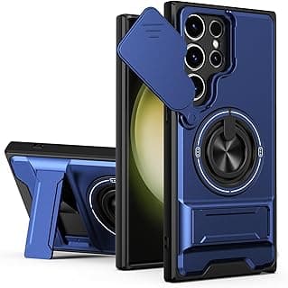 جراب حماية مقاوم للصدمات لسامسونج Galaxy S22 Ultra مع مسند وحماية للكاميرا TPU + PC (أزرق)