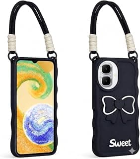 Soft Silicone Case for Infinix Smart 10-3D Bow Design - with Hand Lanyard Same Color as the Case - Full Protection Against Shocks and Scratches (Black)