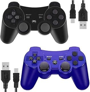 Wireless Controllers for PS3 Playstation 3 Dual Shock (Pack of 2, Black and Blue)