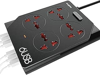 مشترك كهرباء Moxom KH-63Y 10 في 1 يدعم PD، بـ 4 مخارج و6 منافذ USB ومفتاح تحكم رئيسي - أسود