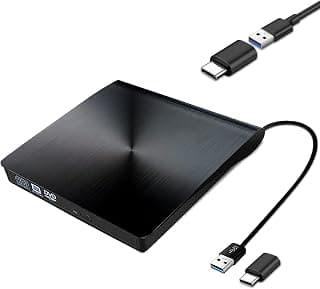مشغل أقراص DVD/CD خارجي - USB 3.0 نحيف محمول، كاتب/قارئ/مشغل أقراص DVD +/-RW، نقل بيانات عالي السرعة للابتوب MacBook Pro/الكمبيوتر المكتبي، ويندوز، لينكس وMac OS
