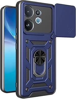 جراب جرابيست متوافق مع فيفو V60 الجيل الخامس 5G، جراب خلفي بحماية ممتازة مع غطاء منزلق للكاميرا، حامل حلقي مدمج، مضاد للصدمات، اسود (ازرق)