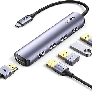 موزع USB نوع سي من يوجرين، موزع HDMI USB نوع سي 4k بتردد 30 هرتز، محول متعدد المنافذ مزود بـ 4 فتحات USB 3.0، دونجل USB نوع سي متوافق مع ماك بوك، اي باد، اي ماك، موبايل آيفون 15 برو/برو ماكس، موبايل