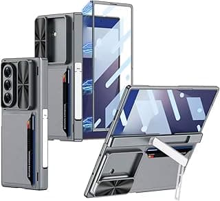 Fekra Luxury Case for Samsung Galaxy Z Fold 7 with Sliding Camera Cover, Wallet Card Holder, Folding Stand, TPU + PC Shockproof Case with Front Screen Protector (Cold Grey)