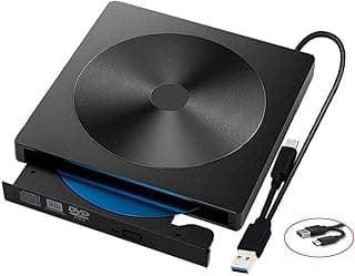 مشغل أقراص CD DVD خارجي محمول عالي السرعة من سيساسيلي، منفذ USB C وUSB 3.0 نوع سي ذاكرة رام، كاتب وقارئ أقراص DVD متوافق مع أنظمة تشغيل ويندوز/ ماك لجهاز الكمبيوتر المحمول/المكتبي/ماك بوك اير/اي ماك