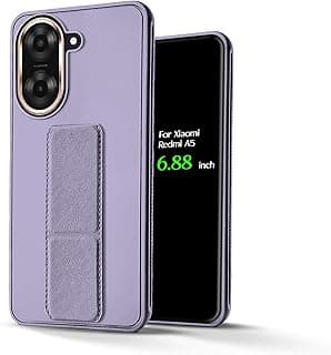 جراب سيليكون خلفي لهاتف شاومي Redmi A5 4G مع حزام يد جلدي، ستاند، وحامل مغناطيسي (لافندر)