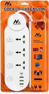 Smart Power Strip, 4 Multi-Use Outlets, USB and Type-C, Quick Charge 3.1A, Independent Power Buttons, White
