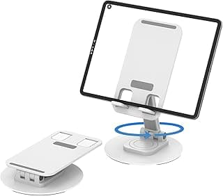 حامل موبايل دوار 360°، قاعدة مكتبية قابلة للطي والتعديل بالكامل، متوافق مع ايفون 15 14 13 برو ماكس بلس، ايباد، وسامسونج (أبيض)