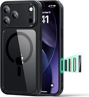iPhone 17 Pro MAX Case, Compatible MagSafe, Case Drop Protection, Magnetic Anti-Wear Case, Hybrid Classic (HaloLock), Transparent Black