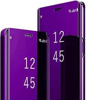 جراب جلدي من المو3EZZ S23 بلس متوافق مع موبايل سامسونج جالاكسي S23+ الجيل الخامس 5G مرآة مكياج قابل للطي ارجواني منقلب